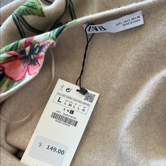 Zara Beige Beaded Floral Knit Sweater - Picture 8 of 9